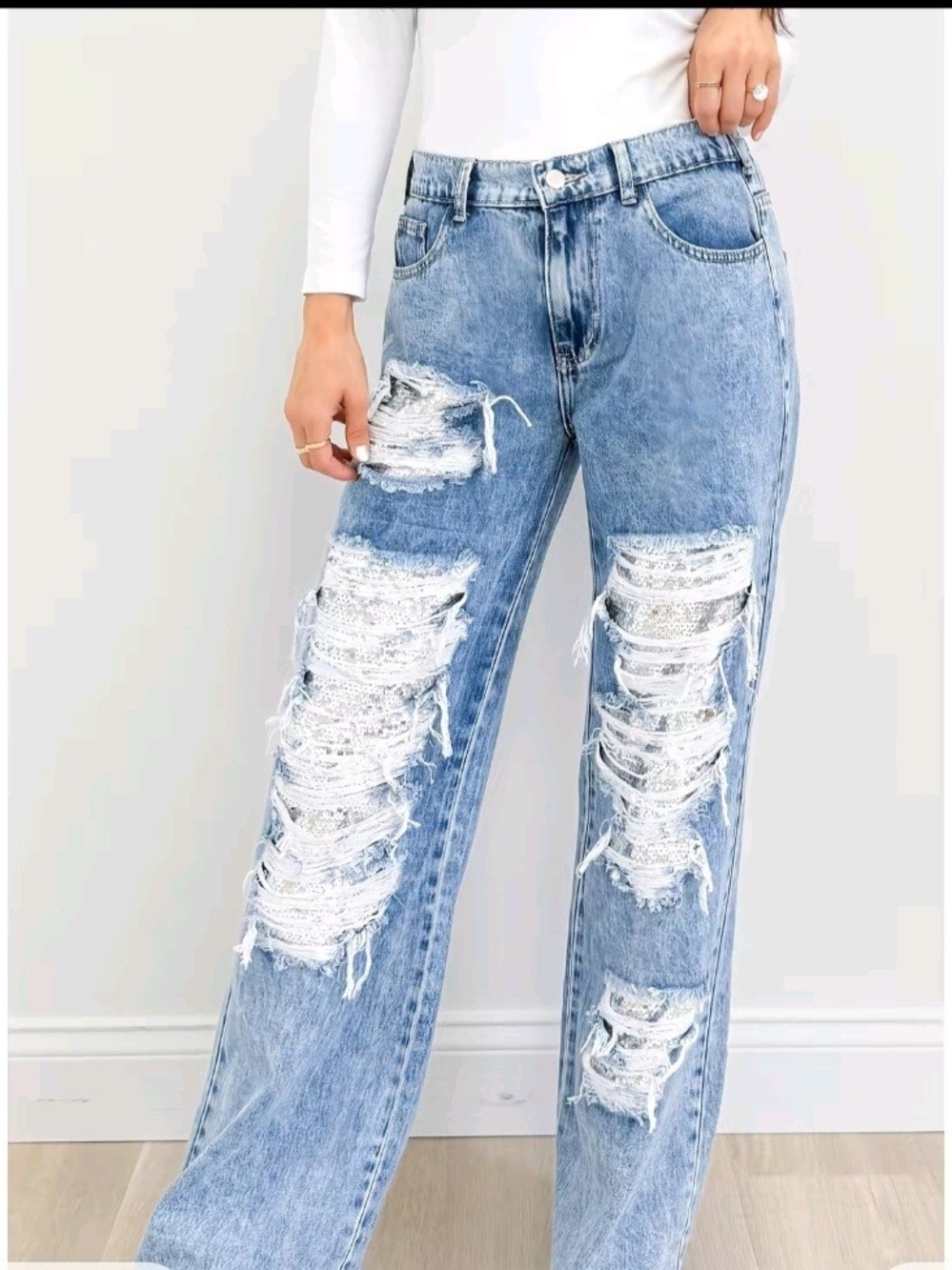 Bar X Oli & Hali Show Em You Shine Light Blue Distressed Women’s Jeans